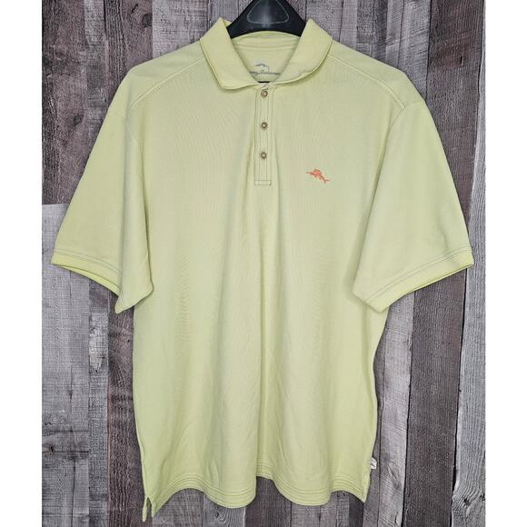 TOMMY BAHAMA Marlin 3 Button Polo Short Sleeve Shirt Embroidered Yellow Large - Picture 1 of 4